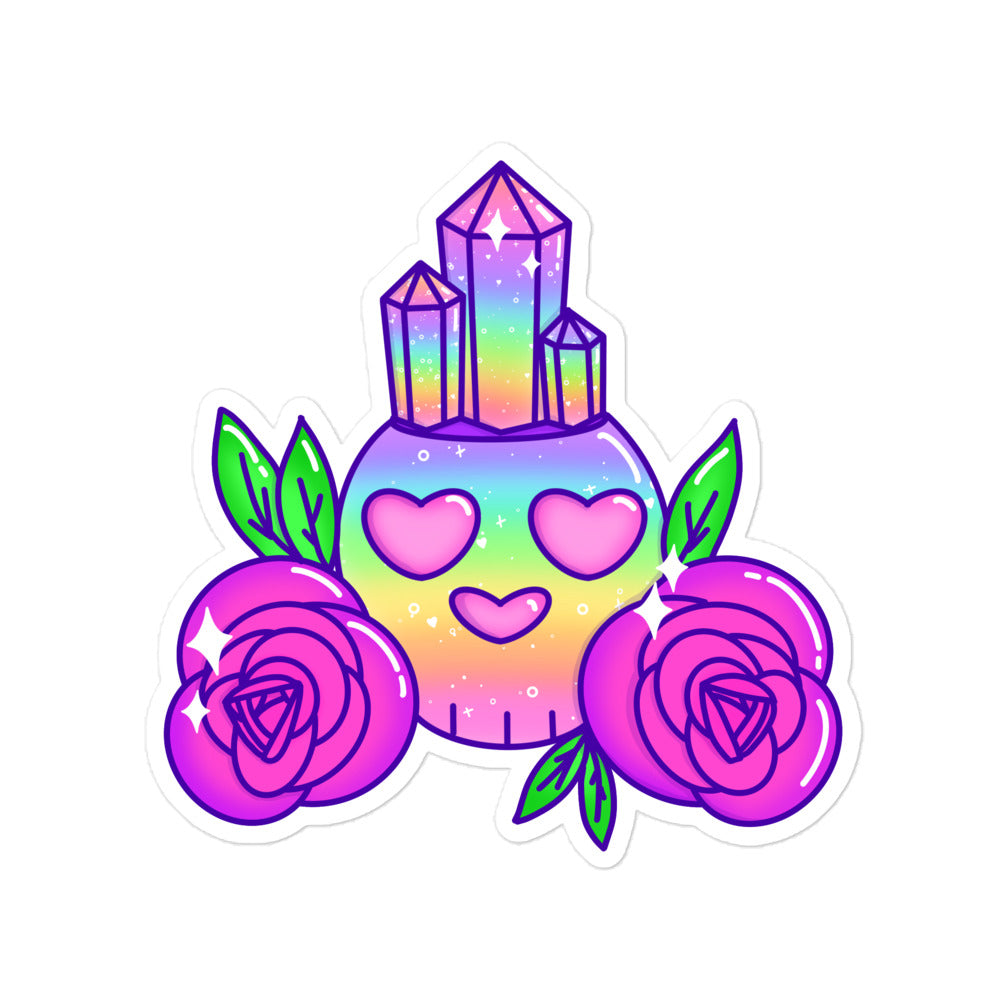 Rainbow Skull with Crystals and Roses Bubble-free stickers