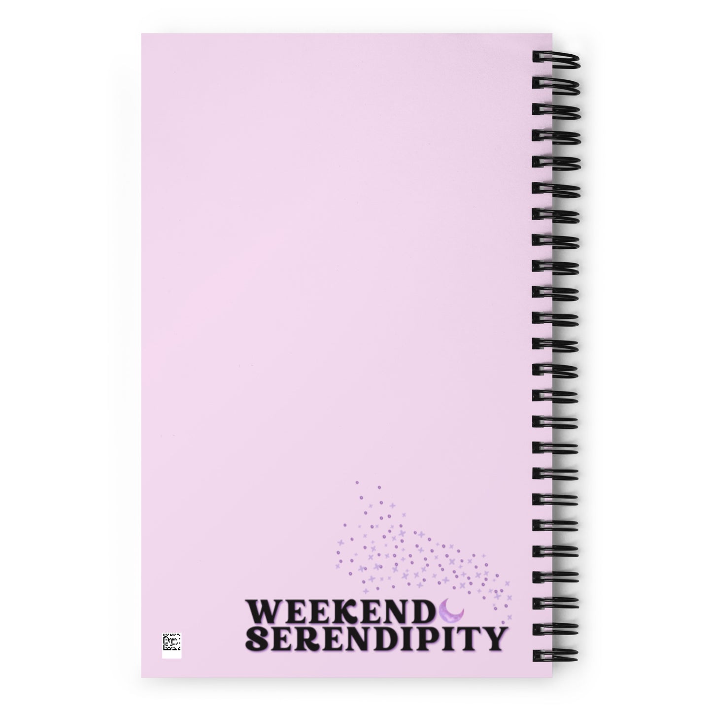 backside of notebook with Weekend Serendipity logo