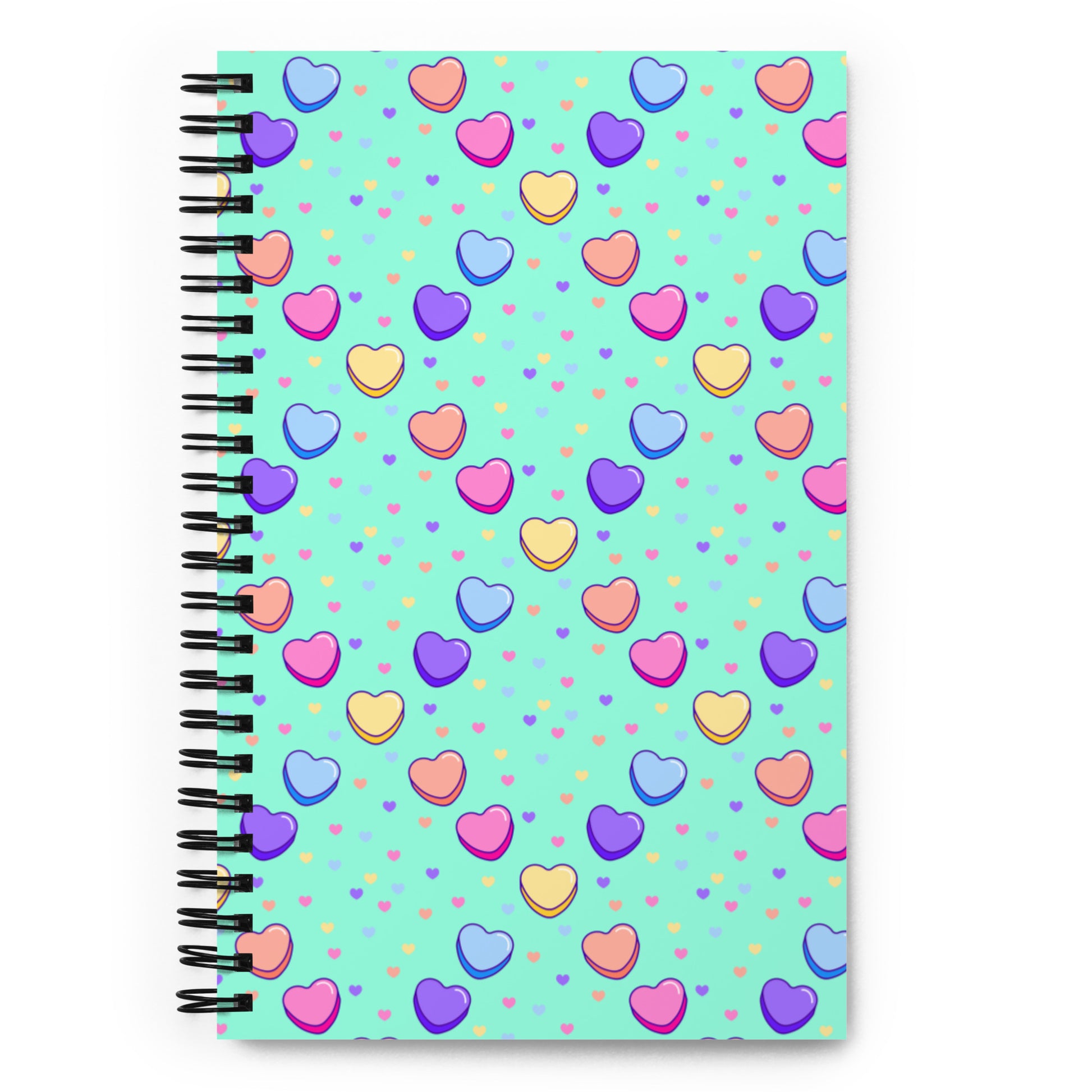 spiral bound dot grid notebook with a criss-cross candy heart design 